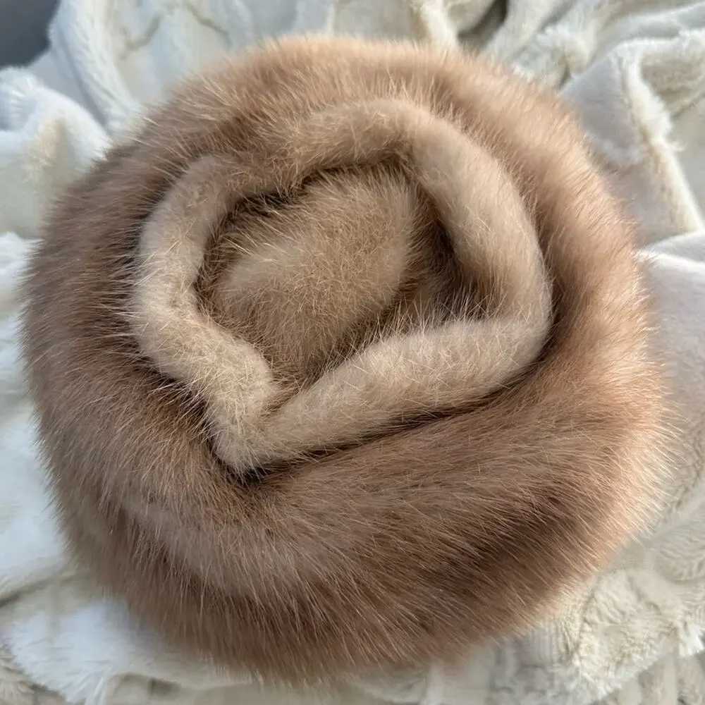 Vintage Mink Fur Hat Soft Honey Beige Luxury Pillbox Style Hat - Picture 5 of 6
